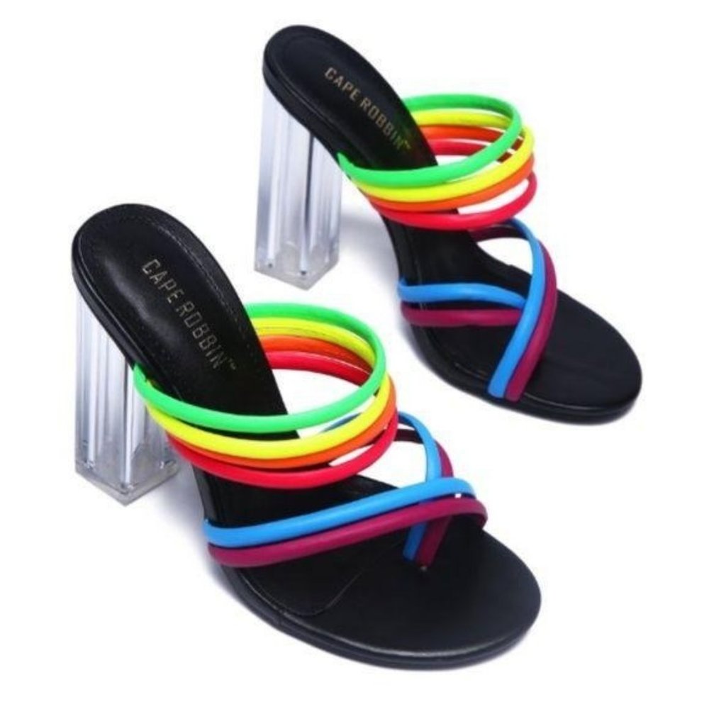 Multicolor Strappy Block Heel Sandals - Picture 6 of 8
